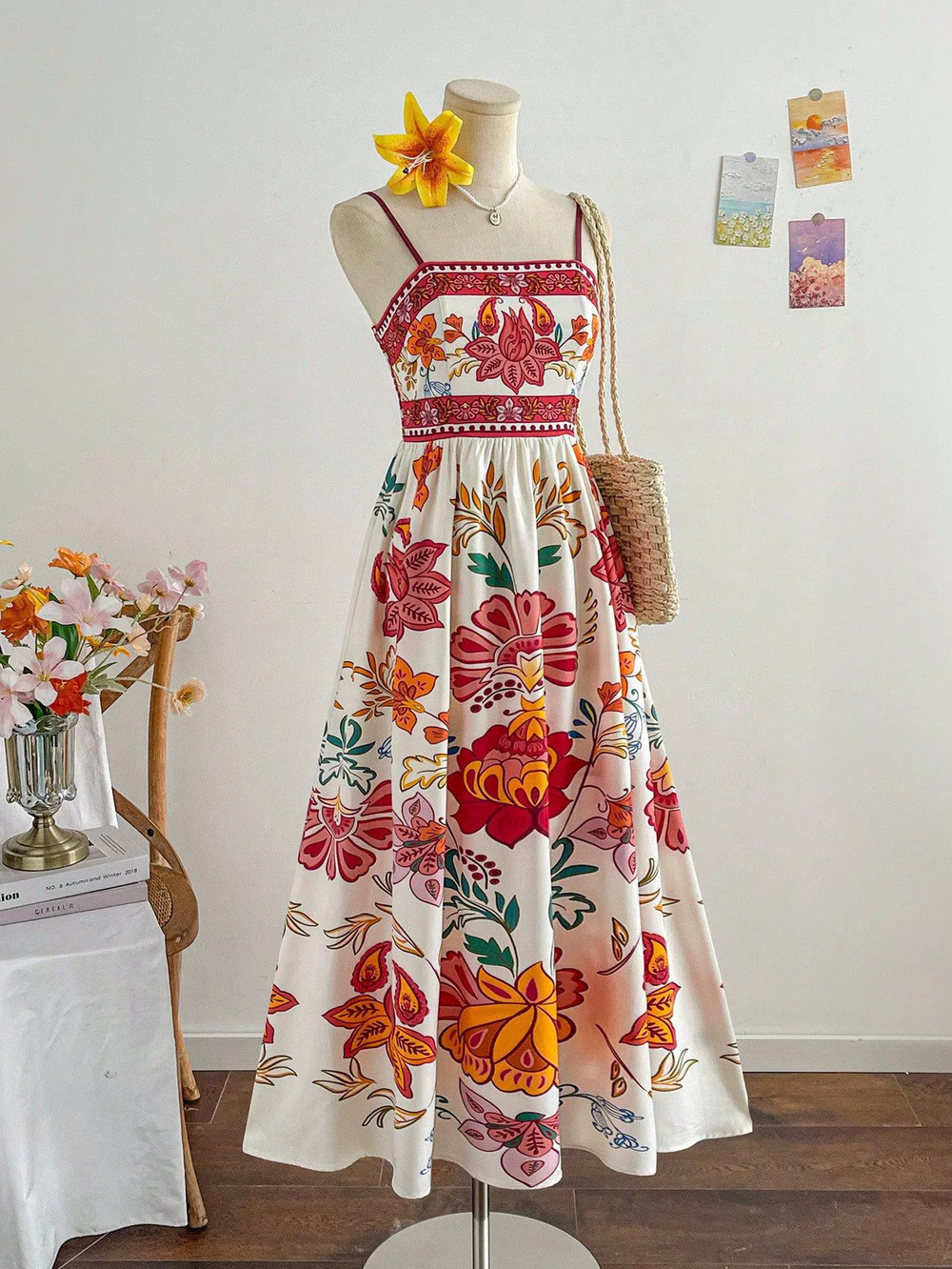 ZARA Elegant Printed Long Strappy Vacation Dress - Picture 4 of 6